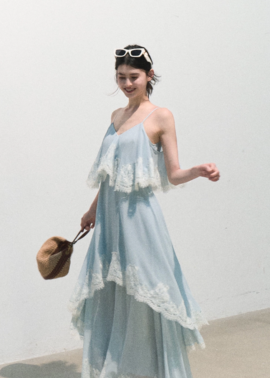oakmoo dress, pink chiffon maxi dress, lace trim dress, off shoulder resort dress, feminine summer maxi dress, romantic vacation dress, seaside chiffon dress, elegant pink long dress, lace resort dress, soft occasion dress