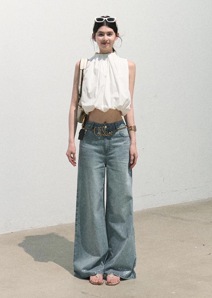 oakmoo top, cotton sleeveless top, pleated cotton top, white halter top, korean minimal fashion, flower bud top, cropped summer top, resort summer top, pure cotton blouse, feminine white top, quiet luxury top, soft summer outfit