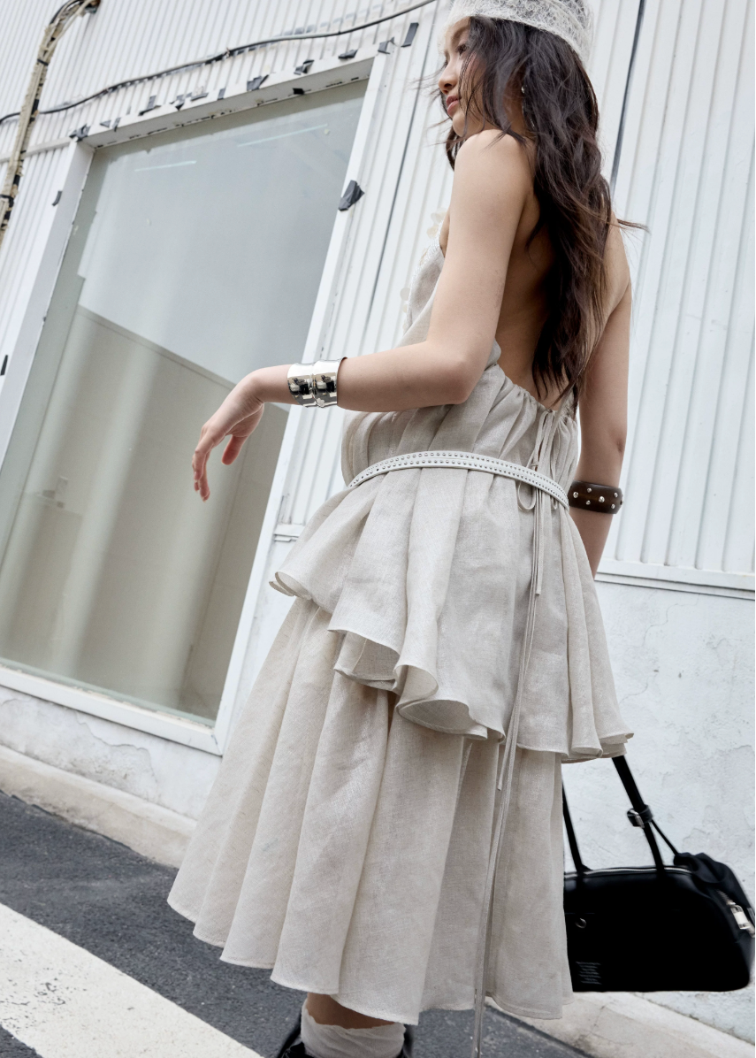 jnylon two piece set, halter skirt set, korean fashion set, white peach outfit, romantic summer set, sequin halter top, feminine skirt set, stylish korean outfit, textured two piece dress, summer occasion outfit, dreamy halter set