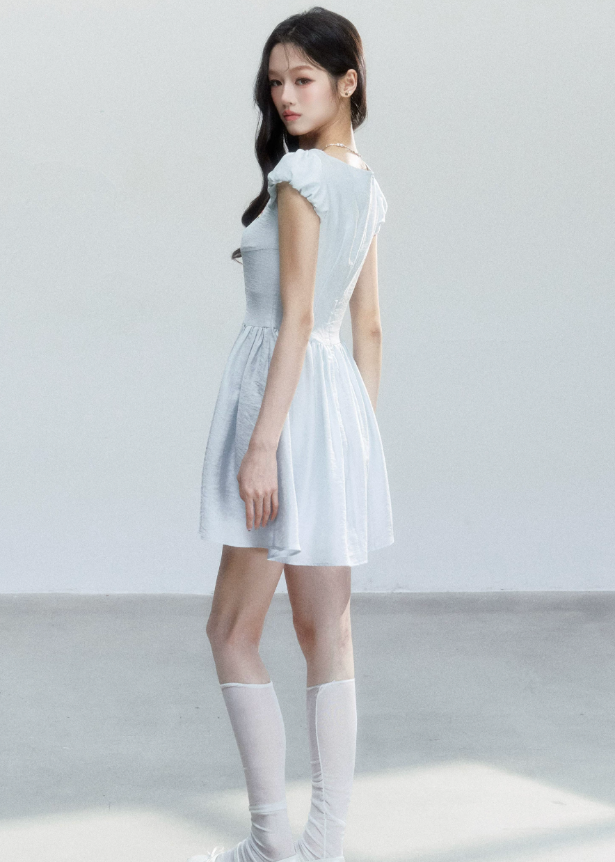 fragileheart dress, blue embroidered dress, lace mini dress, korean feminine dress, sweet summer dress, resort style dress, daisy embroidered dress, soft blue mini dress, feminine korean fashion, summer date dress, floral lace dress, romantic mini dress