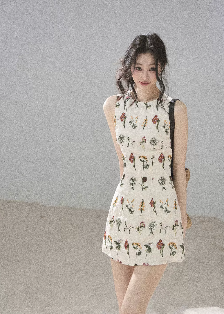 aomalm dress, embroidered floral mini dress, french floral dress, sleeveless vest dress, korean feminine dress, summer embroidered dress, vintage floral mini dress, floral short dress women, romantic summer dress, garden embroidery dress