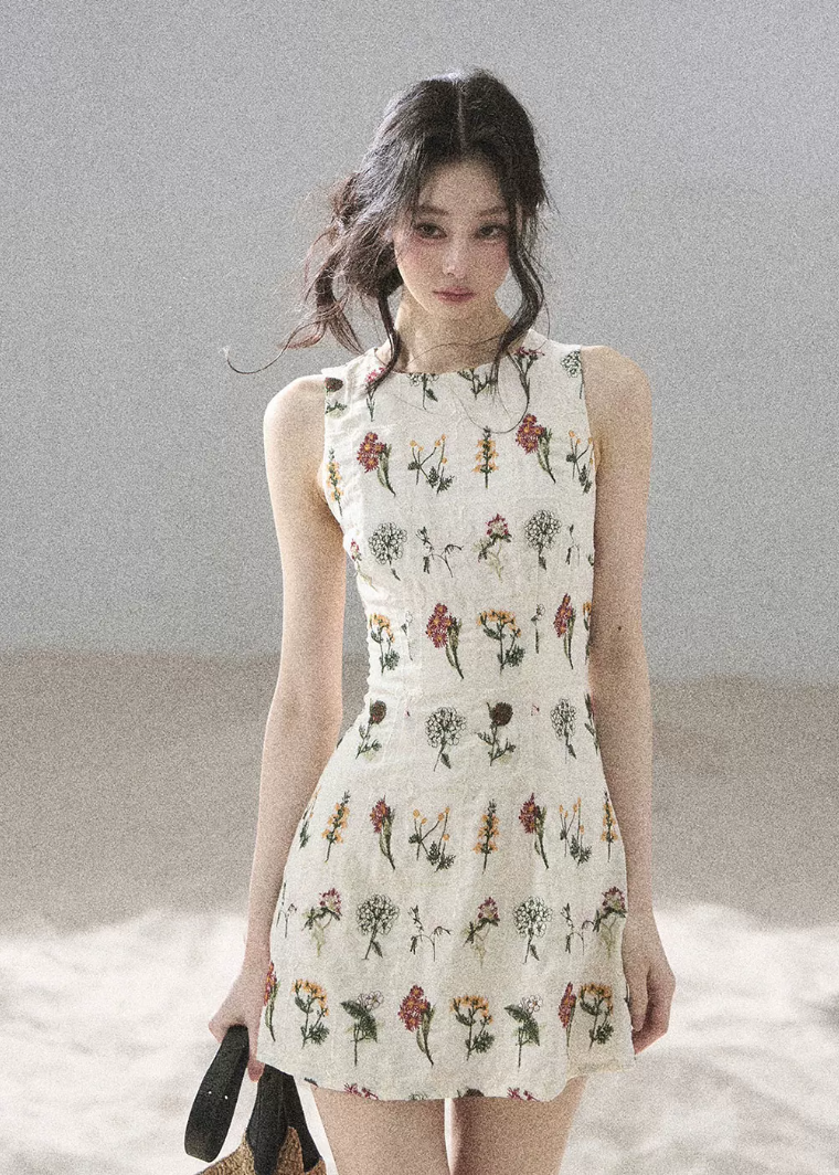 aomalm dress, embroidered floral mini dress, french floral dress, sleeveless vest dress, korean feminine dress, summer embroidered dress, vintage floral mini dress, floral short dress women, romantic summer dress, garden embroidery dress