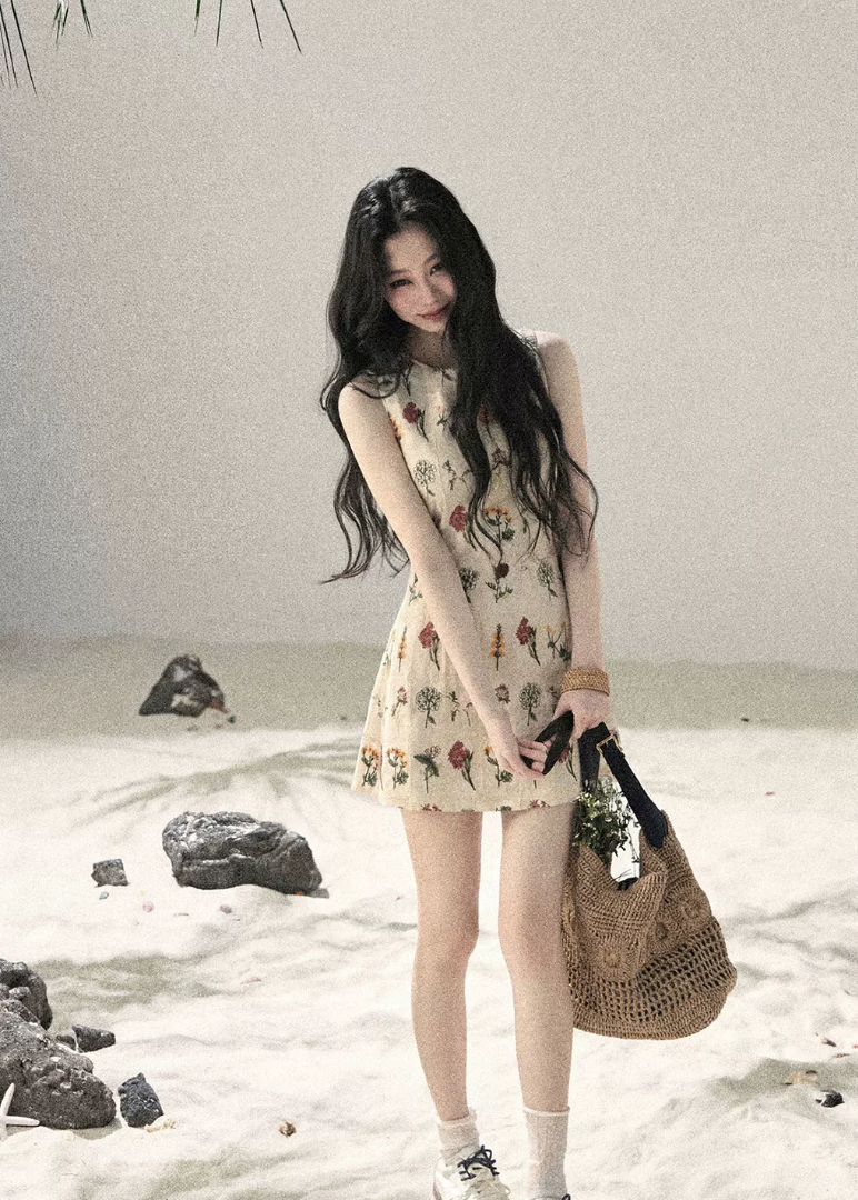 aomalm dress, embroidered floral mini dress, french floral dress, sleeveless vest dress, korean feminine dress, summer embroidered dress, vintage floral mini dress, floral short dress women, romantic summer dress, garden embroidery dress