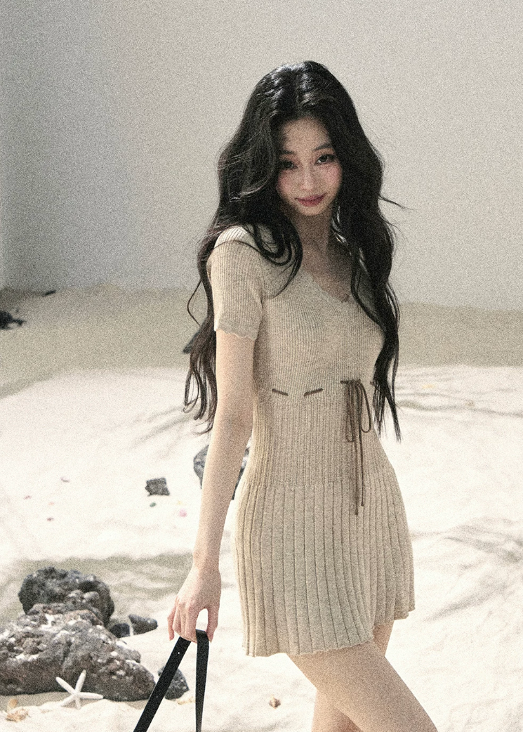 Gentle Evening Breeze Knit Mini Dress M / Oatmeal Dress