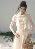 aomalm set, lace two piece set, french blouse skirt set, korean feminine set, lyocell skirt set, romantic summer outfit, lace blouse and skirt, white two piece set, feminine korean fashion, long skirt set, french garden outfit, summer lace set