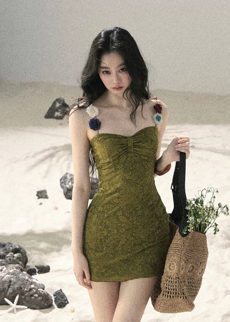 aomalm dress, spaghetti strap mini dress, olive mini dress, bodycon mini dress, french mini dress, korean feminine dress, fitted summer dress, sexy summer mini dress, textured lace dress, pencil mini dress, romantic mini dress, women’s summer dress
