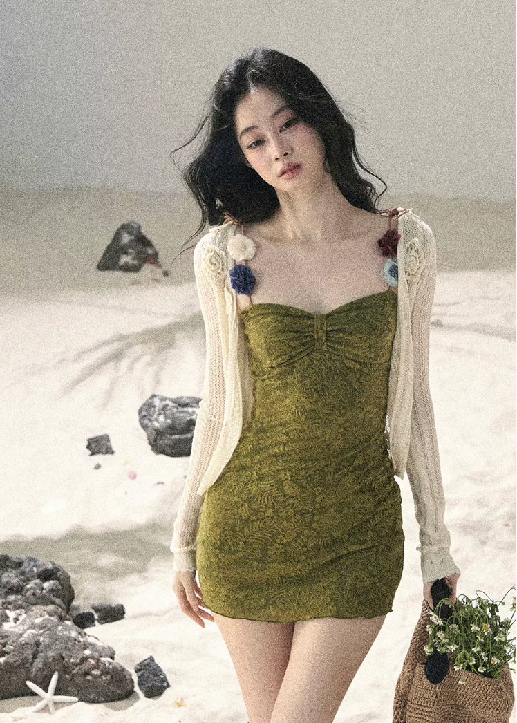 aomalm dress, spaghetti strap mini dress, olive mini dress, bodycon mini dress, french mini dress, korean feminine dress, fitted summer dress, sexy summer mini dress, textured lace dress, pencil mini dress, romantic mini dress, women’s summer dress