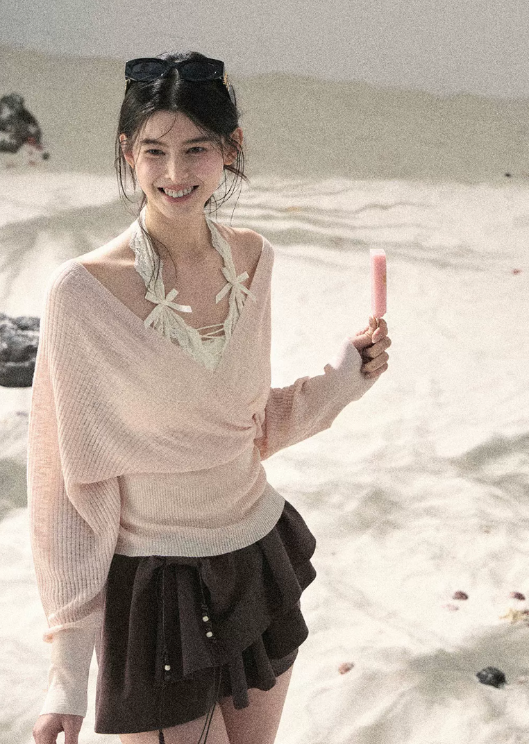 aomalm top, pink cover up top, v neck summer top, korean feminine top, sunscreen cover up women, lightweight summer layer, french style cover up, dopamine summer top, sheer wrap top, resort cover up top, feminine korean fashion, beach cover up blouse