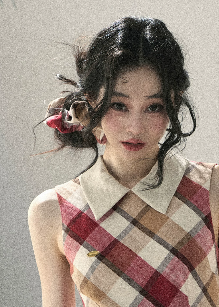 aomalm dress, plaid mini dress, polo collar dress, korean feminine dress, french vintage dress, diamond plaid dress, cotton summer dress, hip hugging mini dress, seaside summer dress, romantic plaid dress, korean summer fashion, feminine mini dress