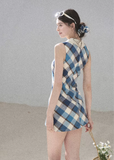 aomalm dress, plaid mini dress, polo collar dress, korean feminine dress, french vintage dress, diamond plaid dress, cotton summer dress, hip hugging mini dress, seaside summer dress, romantic plaid dress, korean summer fashion, feminine mini dress