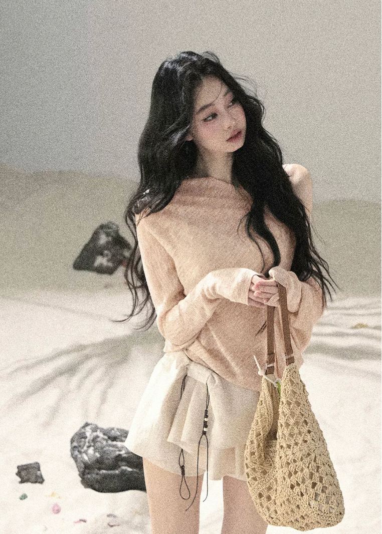 aomalm top, sheer off shoulder top, sunscreen cover up top, korean feminine top, loose summer top, translucent cover up, hazy fog top, pure desire top, asymmetric sleeve top, summer layering top, feminine korean fashion, resort cover up blouse