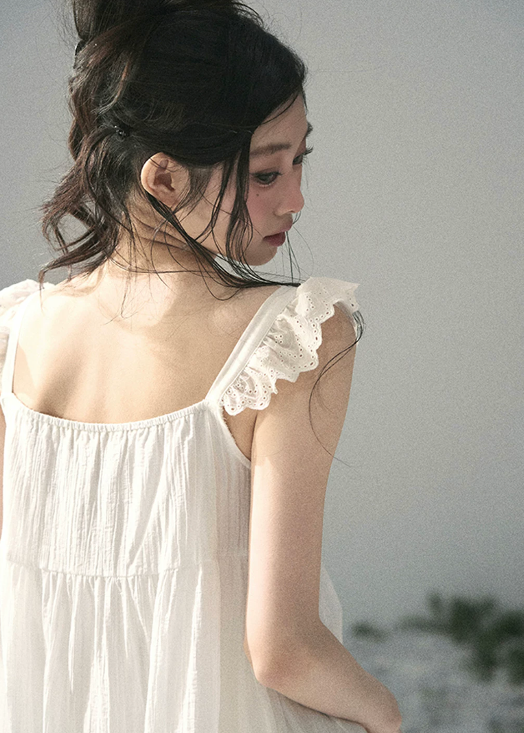 aomalm dress, white lace mini dress, french doll dress, flutter sleeve dress, korean feminine dress, summer lace dress, romantic white dress, button front mini dress, lace trim dress, feminine summer dress, doll mini dress, soft white vacation dress