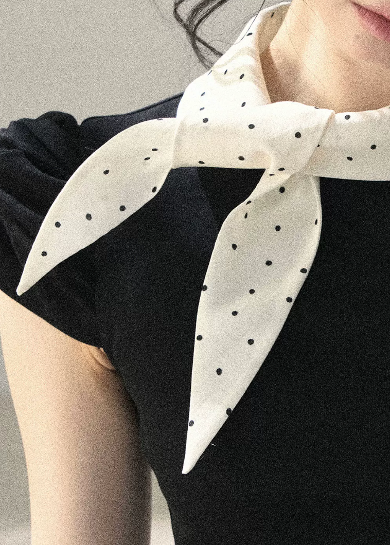 aomalm top, bow puff sleeve top, polka dot bow top, korean feminine top, french vintage top, black slimming top, puff sleeve t-shirt, waist defining top, feminine korean fashion, summer bow top, romantic black top, soft french style top