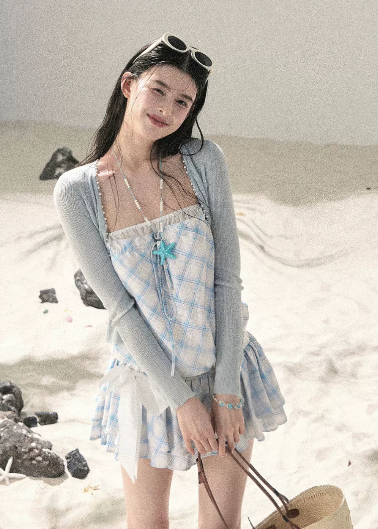 aomalm dress, gingham mini dress, french plaid dress, korean feminine dress, summer mini dress, puffy skirt dress, yellow plaid dress, romantic mini dress, cute korean fashion dress, resort mini dress, feminine summer dress, short plaid dress