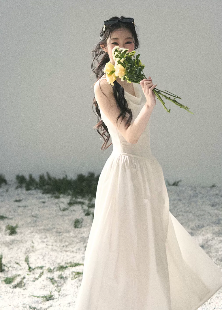 aomalm dress, white maxi dress, summer sundress, korean feminine dress, french style maxi dress, cotton skirt dress, sleeveless long dress, romantic summer dress, resort maxi dress, elegant white dress, moonlight sonata dress, feminine korean fashion