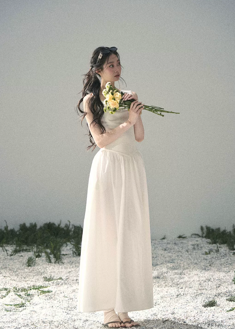 aomalm dress, white maxi dress, summer sundress, korean feminine dress, french style maxi dress, cotton skirt dress, sleeveless long dress, romantic summer dress, resort maxi dress, elegant white dress, moonlight sonata dress, feminine korean fashion