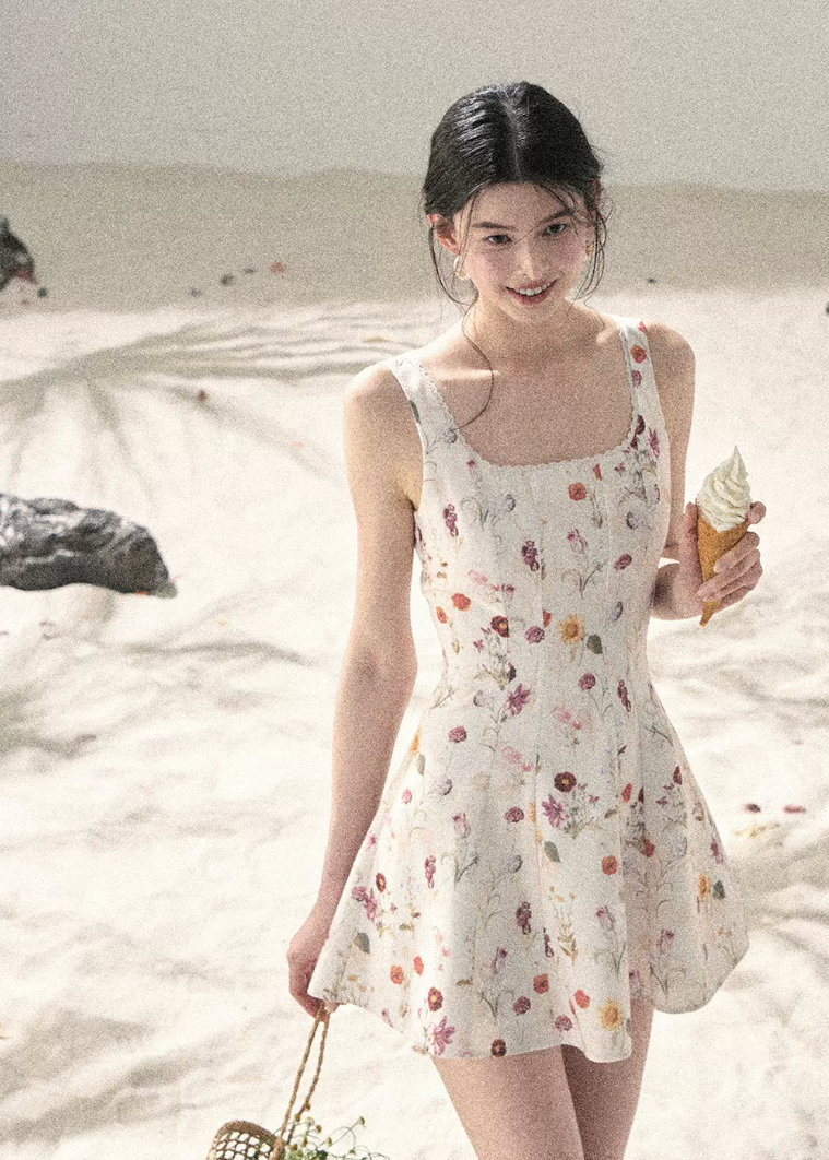 aomalm dress, chamomile floral dress, floral suspender dress, french floral mini dress, korean feminine dress, summer puffy skirt dress, floral lace dress, garden mini dress, feminine summer dress, romantic floral dress, sleeveless mini dress, vacation dress women