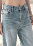 aomalm jeans, wide leg jeans women, sequin jeans, galaxy denim pants, korean feminine jeans, straight wide leg denim, summer jeans women, pear shape jeans, vintage blue jeans, cotton denim trousers, stardust jeans, feminine korean fashion