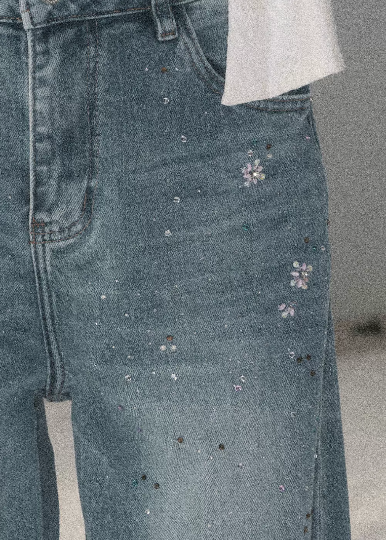 aomalm jeans, wide leg jeans women, sequin jeans, galaxy denim pants, korean feminine jeans, straight wide leg denim, summer jeans women, pear shape jeans, vintage blue jeans, cotton denim trousers, stardust jeans, feminine korean fashion