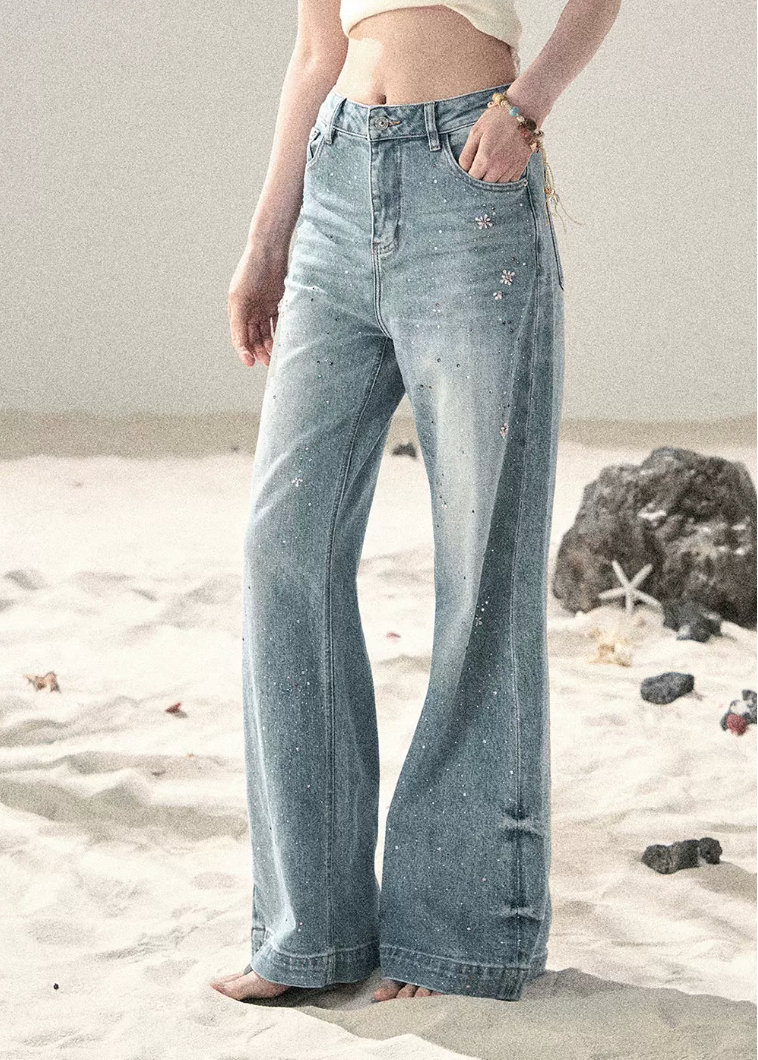 aomalm jeans, wide leg jeans women, sequin jeans, galaxy denim pants, korean feminine jeans, straight wide leg denim, summer jeans women, pear shape jeans, vintage blue jeans, cotton denim trousers, stardust jeans, feminine korean fashion