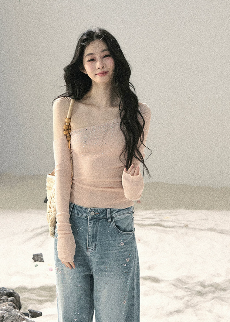aomalm jeans, wide leg jeans women, sequin jeans, galaxy denim pants, korean feminine jeans, straight wide leg denim, summer jeans women, pear shape jeans, vintage blue jeans, cotton denim trousers, stardust jeans, feminine korean fashion