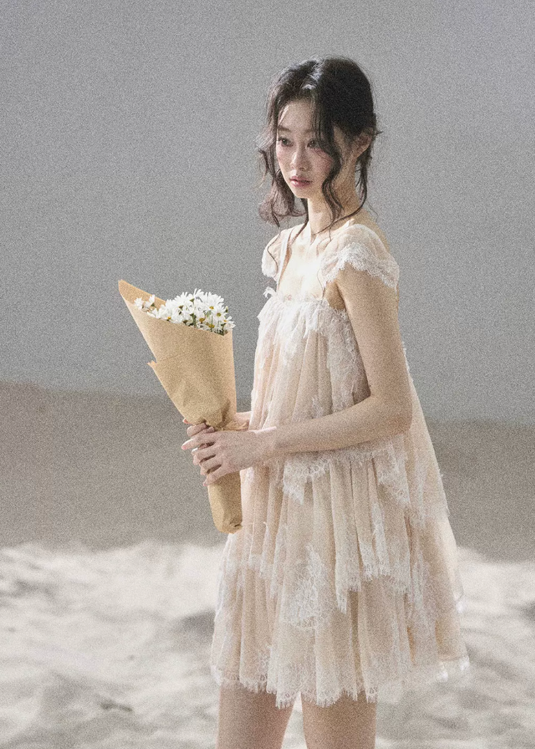 aomalm top, lace mesh top, french lace blouse, irregular lace top, korean feminine top, summer chiffon top, sheer lace blouse, resort summer top, romantic mesh top, feminine korean fashion, sea breeze top, lightweight lace t-shirt