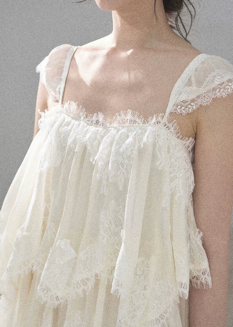 aomalm top, lace mesh top, french lace blouse, irregular lace top, korean feminine top, summer chiffon top, sheer lace blouse, resort summer top, romantic mesh top, feminine korean fashion, sea breeze top, lightweight lace t-shirt