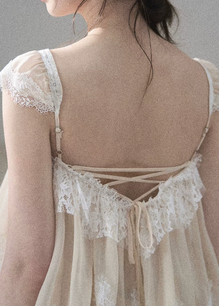 aomalm top, lace mesh top, french lace blouse, irregular lace top, korean feminine top, summer chiffon top, sheer lace blouse, resort summer top, romantic mesh top, feminine korean fashion, sea breeze top, lightweight lace t-shirt
