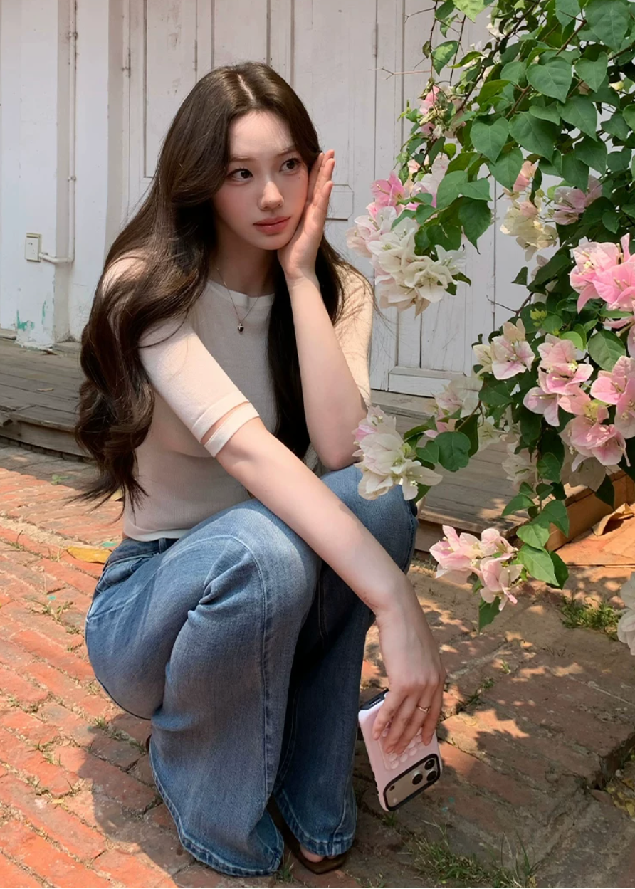 vintage flared jeans, slim flared jeans, women flare denim pants, Korean style jeans, feminine flared jeans, summer denim pants, vintage blue jeans women, black flare jeans women, leg lengthening jeans, slim fit denim trousers, high waist flare jeans, casual chic jeans women, retro flare pants, versatile women jeans, fitted flare denim