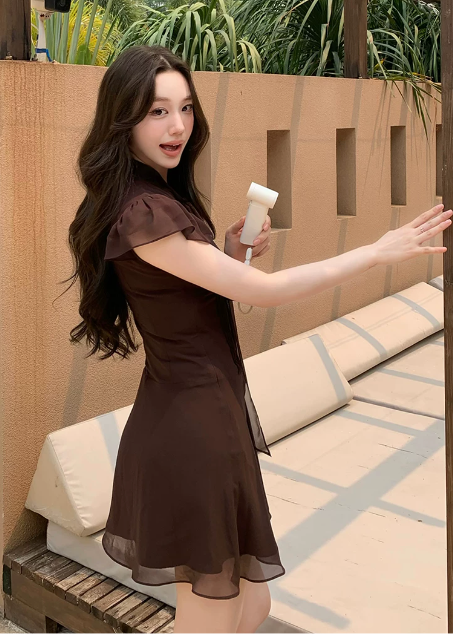 Soft Whisper Bow-Tie Chiffon Mini Dress – nowa