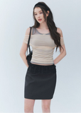 off shoulder lace top, fake two piece top, slimming lace top, Korean feminine top, sheer drape top, romantic mesh top, fitted summer top, lace detail blouse, off shoulder slim top, feminine Korean fashion, date night top, soft layered blouse, polyester spandex top, elegant casual top, romantic summer blouse