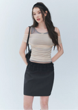 lace trim mini skirt, straight mini skirt, black mini skirt, Korean feminine skirt, slimming short skirt, lace waist skirt, casual black skirt, versatile mini skirt, polyester mini skirt, date outfit skirt, feminine Korean fashion, structured mini skirt, romantic lace skirt, everyday black skirt, city casual skirt