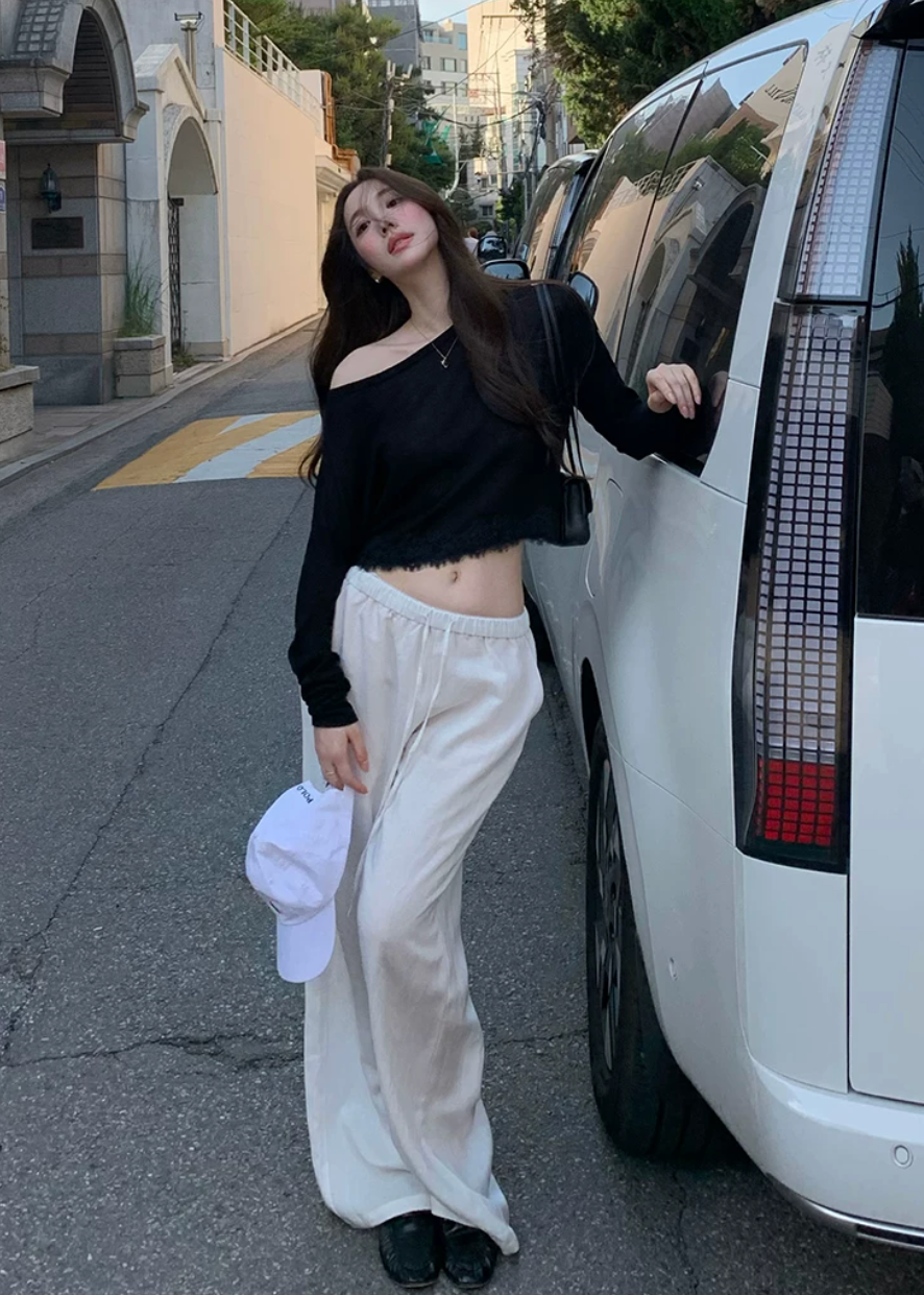 white wide leg pants, drawstring pants women, straight leg pants women, lyocell linen pants, relaxed commuter pants, white casual trousers, draped wide leg pants, summer white pants, feminine Korean fashion pants, minimal wide leg trousers, vacation outfit pants, soft lounge pants women, full length white pants, relaxed fit trousers, elegant casual pants