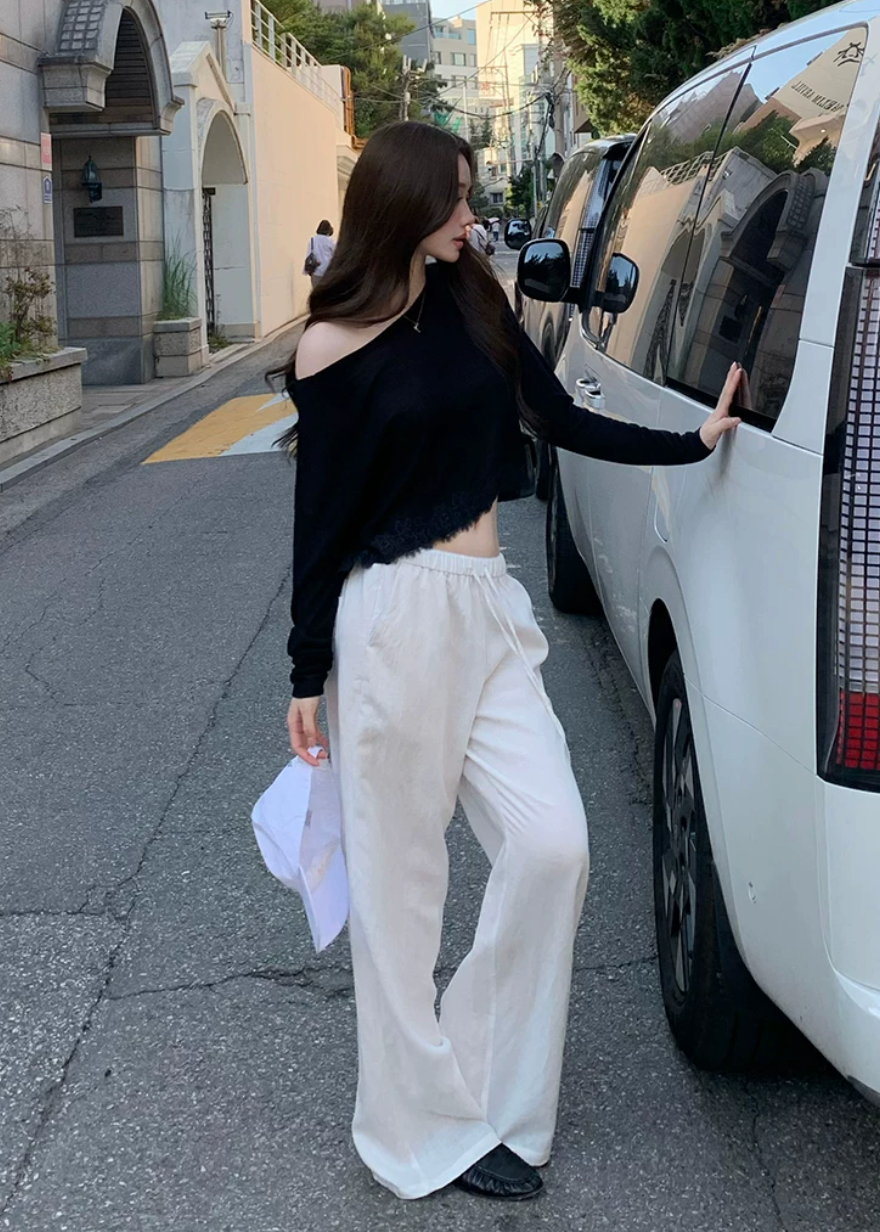 white wide leg pants, drawstring pants women, straight leg pants women, lyocell linen pants, relaxed commuter pants, white casual trousers, draped wide leg pants, summer white pants, feminine Korean fashion pants, minimal wide leg trousers, vacation outfit pants, soft lounge pants women, full length white pants, relaxed fit trousers, elegant casual pants