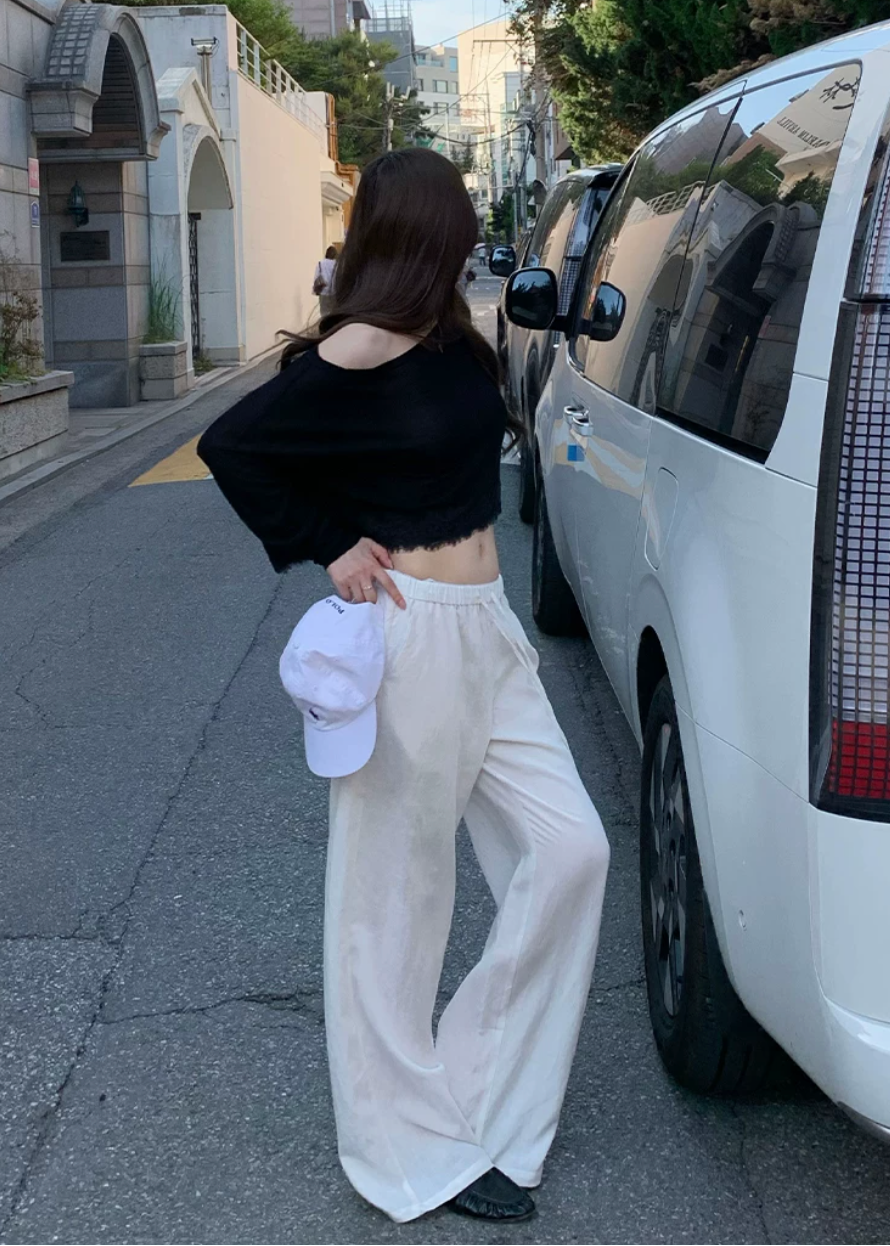 white wide leg pants, drawstring pants women, straight leg pants women, lyocell linen pants, relaxed commuter pants, white casual trousers, draped wide leg pants, summer white pants, feminine Korean fashion pants, minimal wide leg trousers, vacation outfit pants, soft lounge pants women, full length white pants, relaxed fit trousers, elegant casual pants