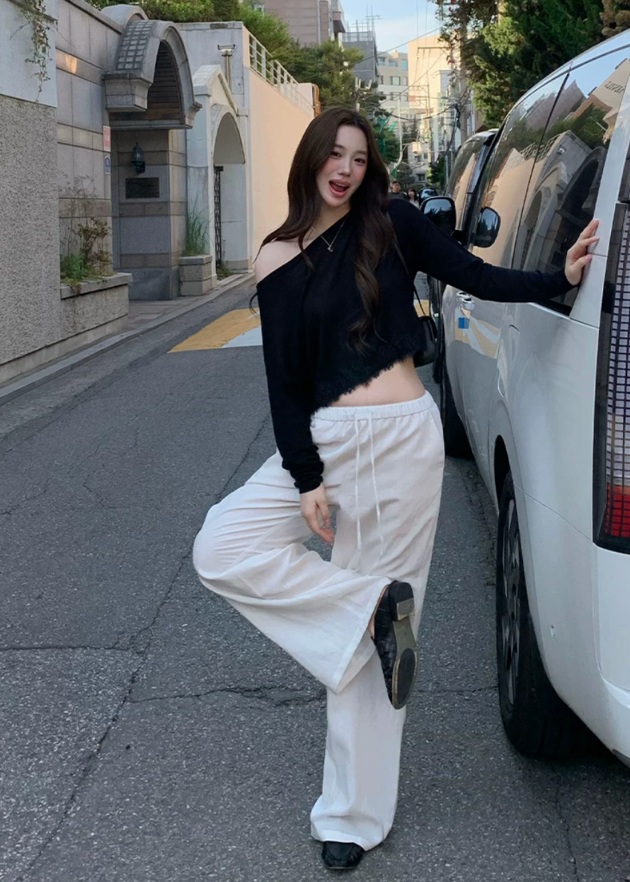 white wide leg pants, drawstring pants women, straight leg pants women, lyocell linen pants, relaxed commuter pants, white casual trousers, draped wide leg pants, summer white pants, feminine Korean fashion pants, minimal wide leg trousers, vacation outfit pants, soft lounge pants women, full length white pants, relaxed fit trousers, elegant casual pants