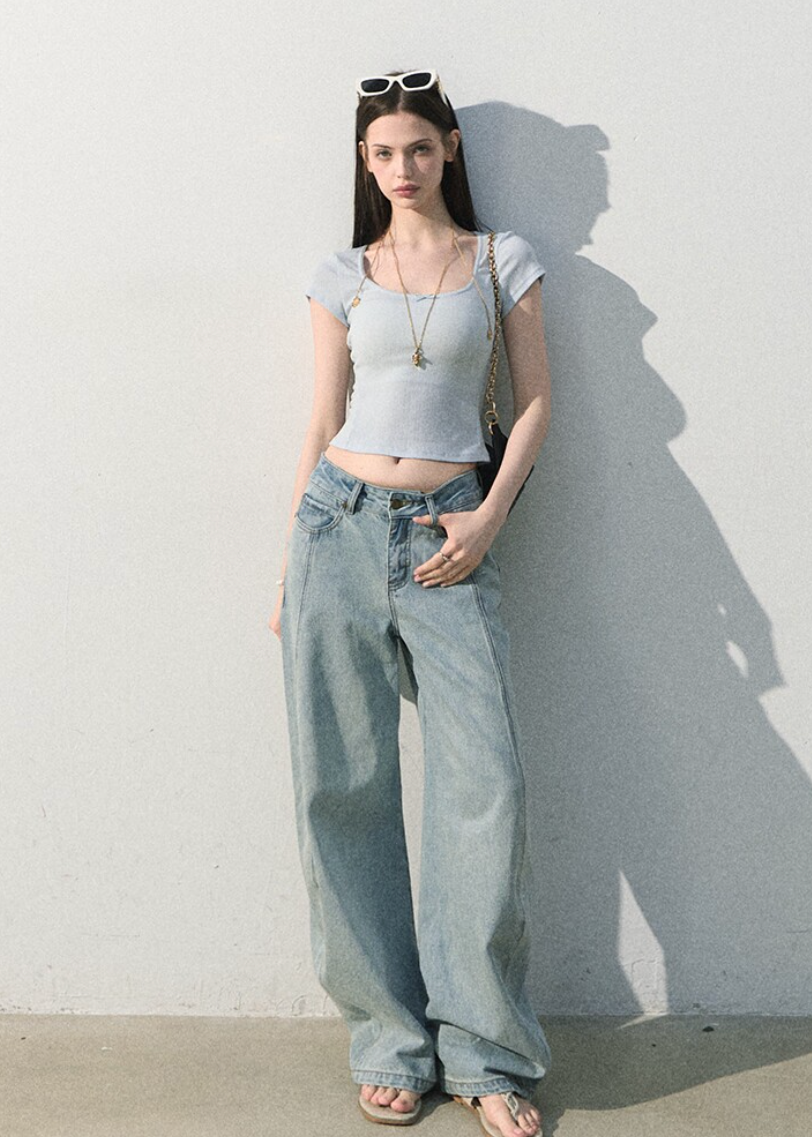 Slim-fit mint top with vertical jacquard texture