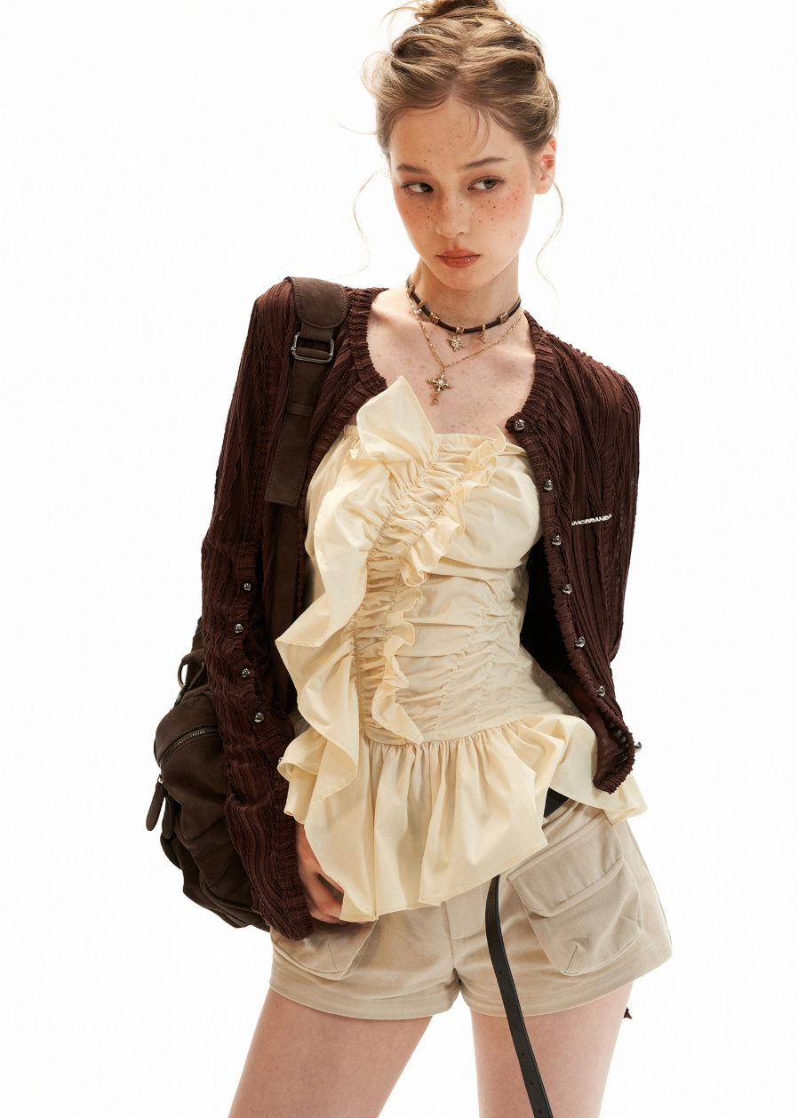 Street-style strapless top with a soft flared hem