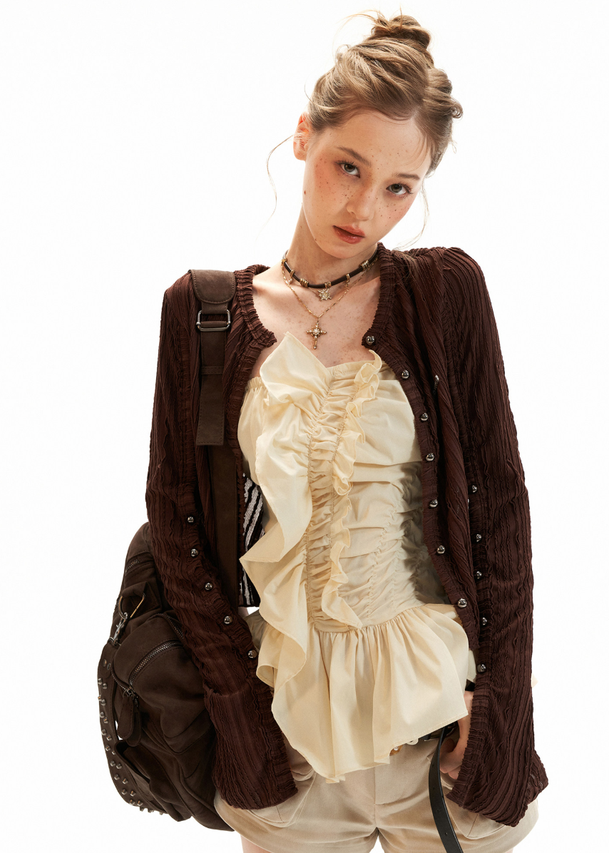 Street-style strapless top with a soft flared hem