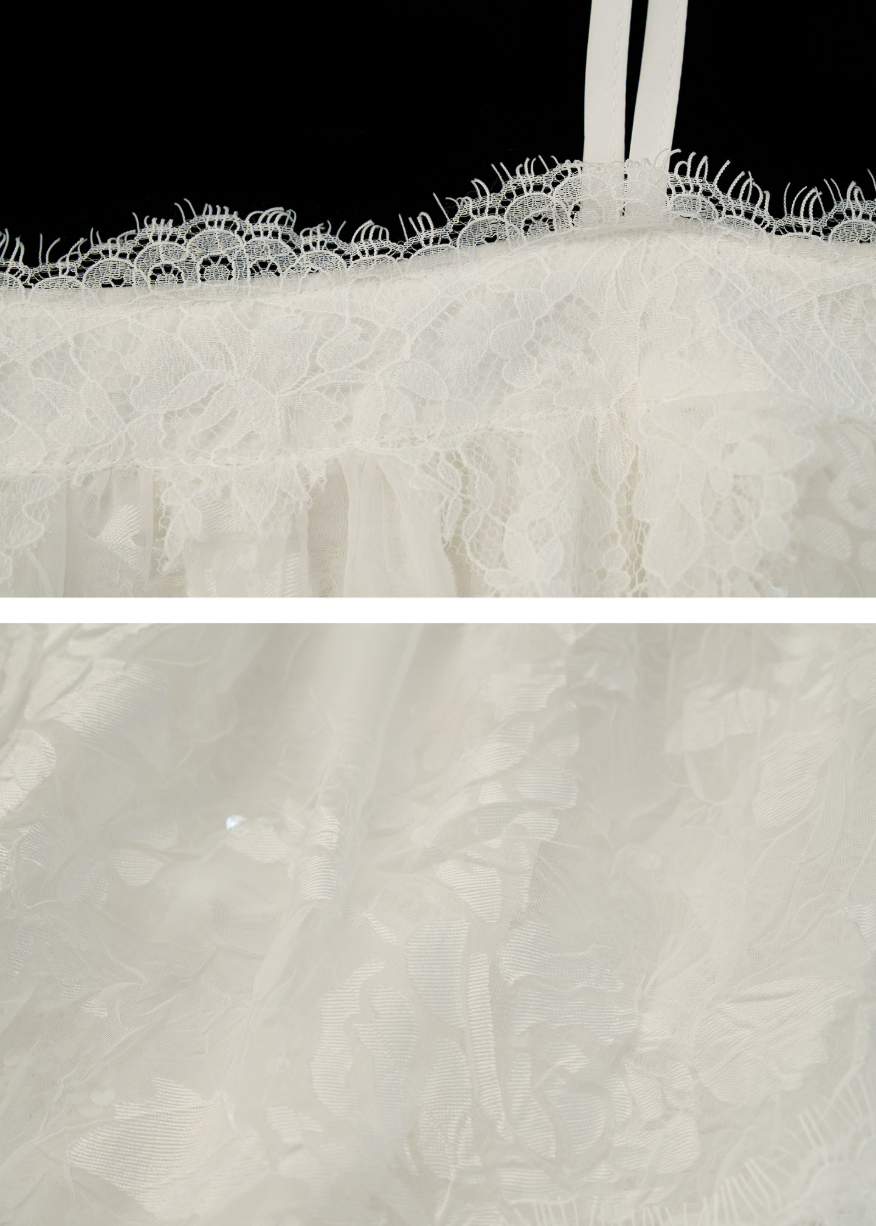 Romantic white lace dress styled with a black handbag