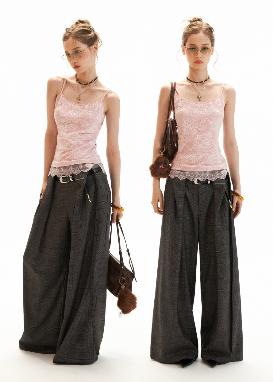 Y2K two-piece top set styled with wide-leg pants