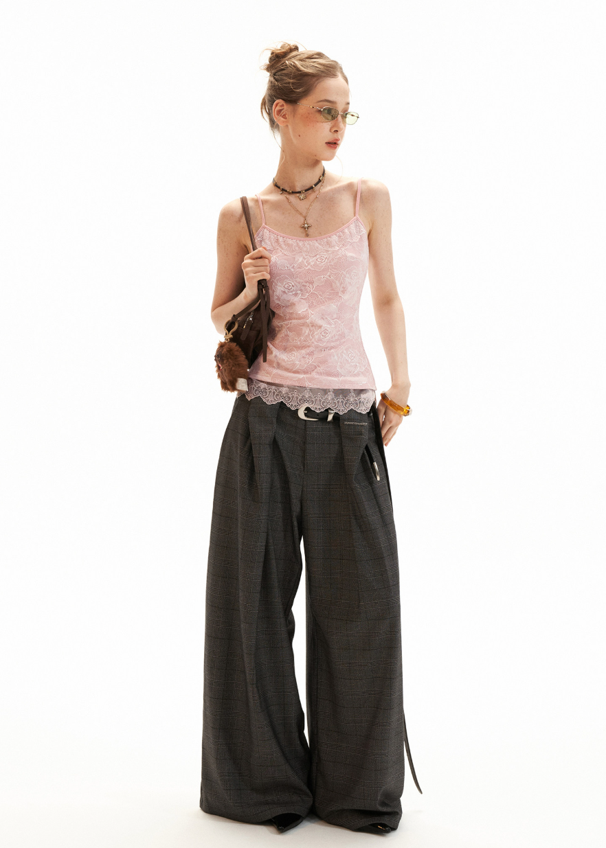 Pink cami and cardigan set with lace detail