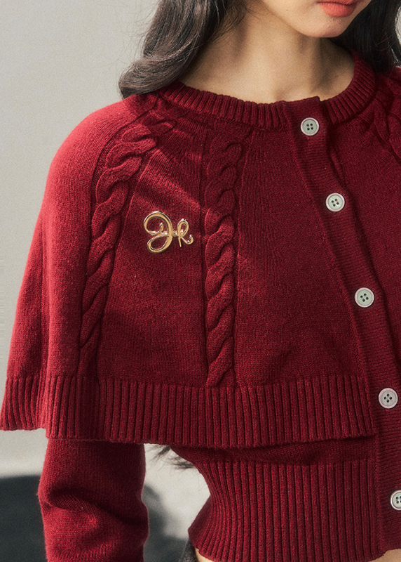 cape knit sweater women, twist knit capelet top, layered knit sweater, autumn winter slim knit top, american style cape knit, fw25 knitwear women, cape style cardigan, long sleeve cape sweater, cute cape top women