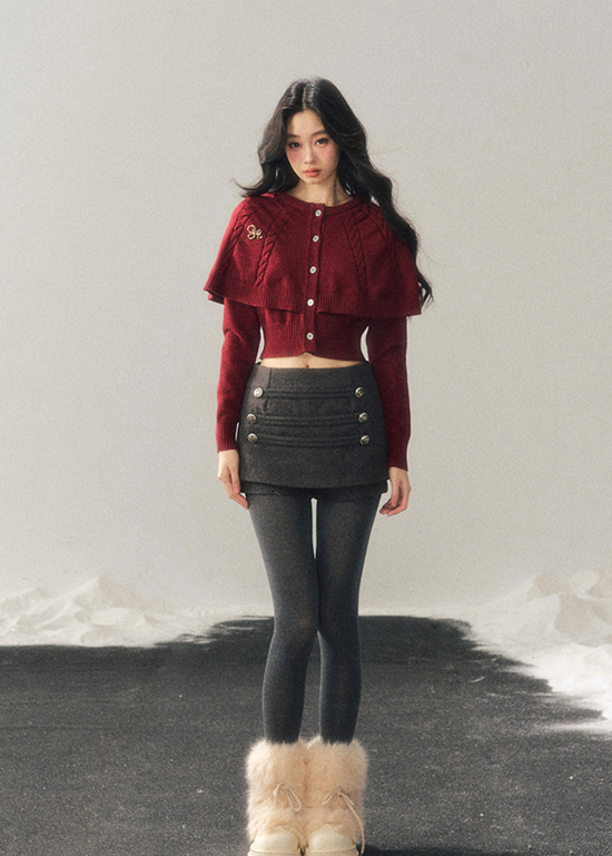 cape knit sweater women, twist knit capelet top, layered knit sweater, autumn winter slim knit top, american style cape knit, fw25 knitwear women, cape style cardigan, long sleeve cape sweater, cute cape top women