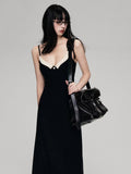 Black Mesh V-Neck Slip Dress