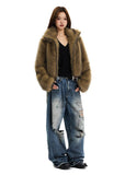 Furry top double zipper fashionable artificial fur short coat