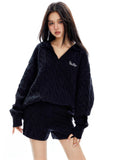 Polo collar loose long-sleeved pullover top casual shorts