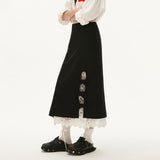 Maxi skirt fake two-piece black high-end skirt