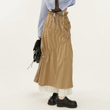 プリーツパネルロングスリムミディアム丈スカート