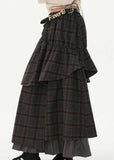 Retro plaid fake two-piece skirt